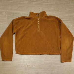 Cropped Brown Quarter-Zip Fleece Pullover